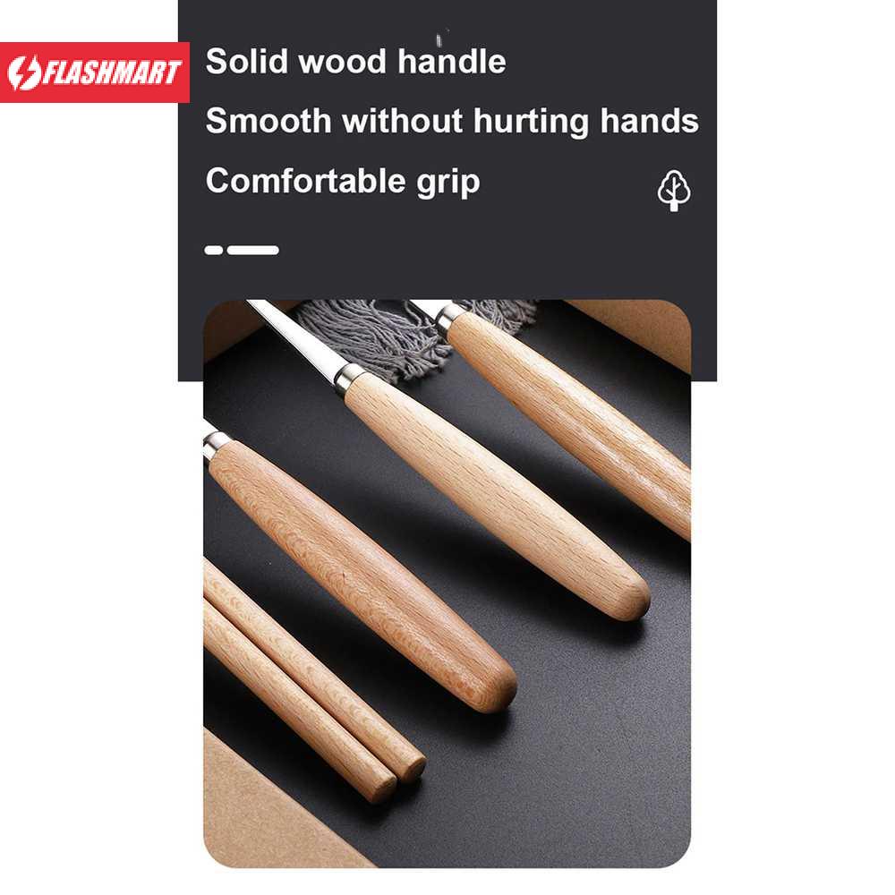 Flashmart Set Perlengkapan Makan Sendok Garpu Pisau Sumpit Wooden Handle - KA2020