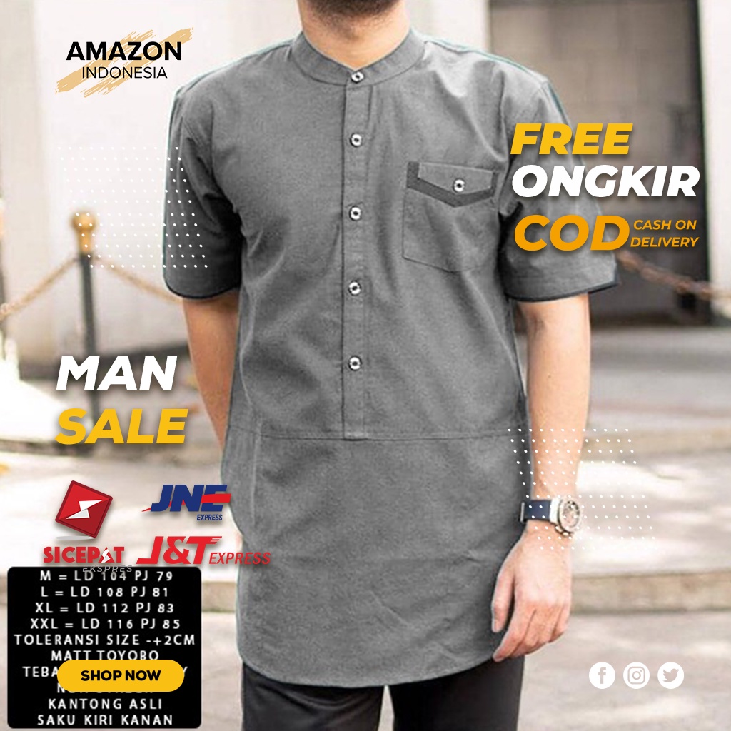 Baju Koko Kurta Dewasa Lengan Panjang Warna Grey Material Toyobo Adem Serap Keringat