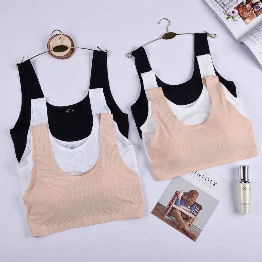 MMM Bra Polos Seamless Tanpa Busa Nylon Spandex Polos 6571 Tanktop Singlet Wanita Bra Pakain Dalam Wanita Crop Top Ala Korea Murah Import