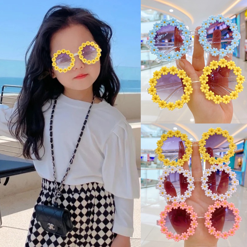 COD❤️Kacamata Hitam Anak Perempuan Laki Laki Lucu Bunga Indah Touring Seaside Daisy Sunglasses