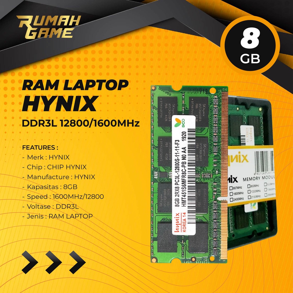 SK Hynix RAM Laptop 8GB DDR3L 12800 1600Mhz Sodimm