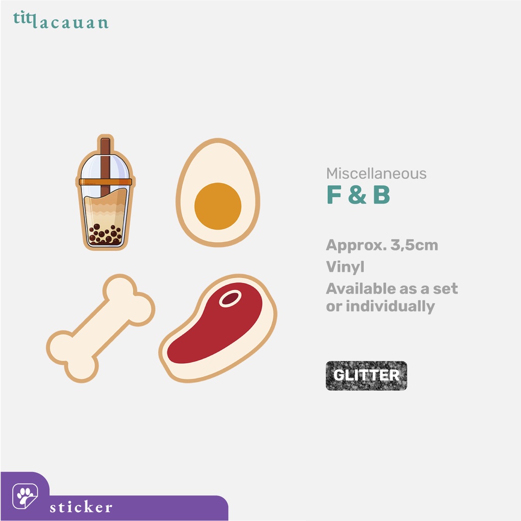 

Stiker Boba Daging Telur Tulang Glitter Lucu Makanan Minuman Glitter