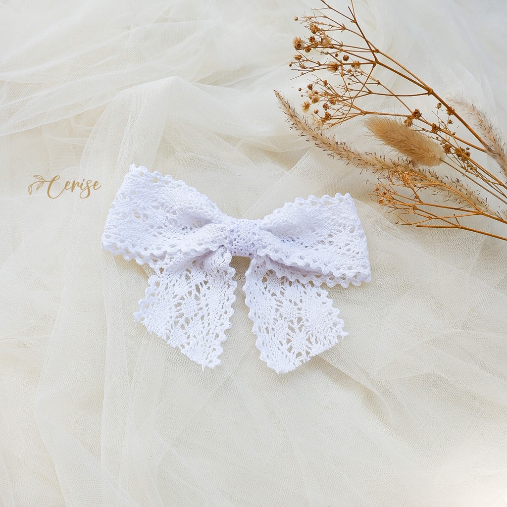 Aiko Hairpin | Jepit rambut pita lace korea putih cream untuk anak dan wanita dewasa cantik manis