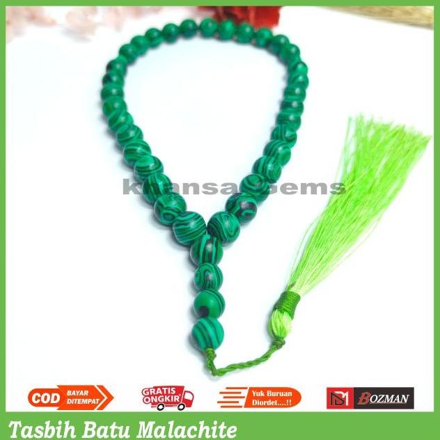 Tasbih 33 batu natural malachite dim 10 mm besar