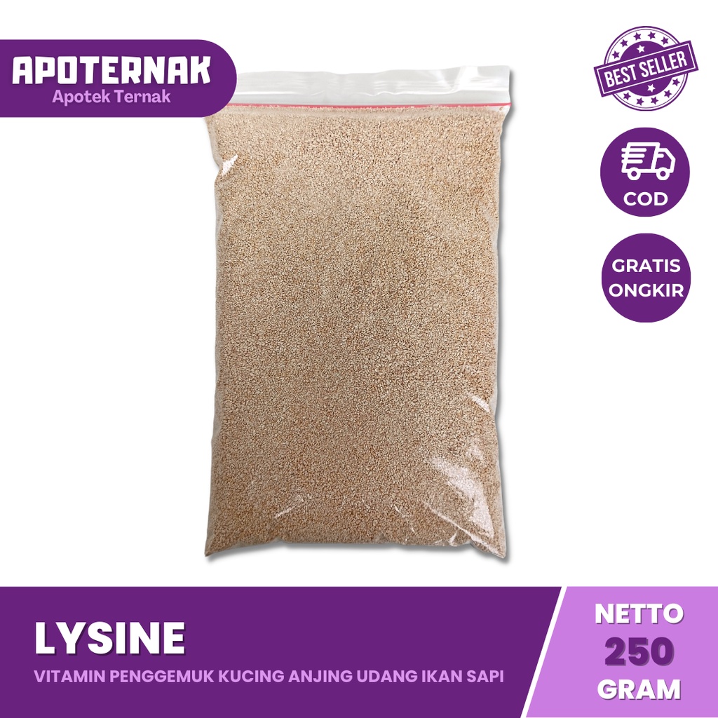 LYSINE 250 gram | Suplemen Vitamin Penggemuk Udang Ikan Kucing Sapi Ayam | L-LYSINE Monohydrochloride LISIN LYSIN LISINE LEUSIN