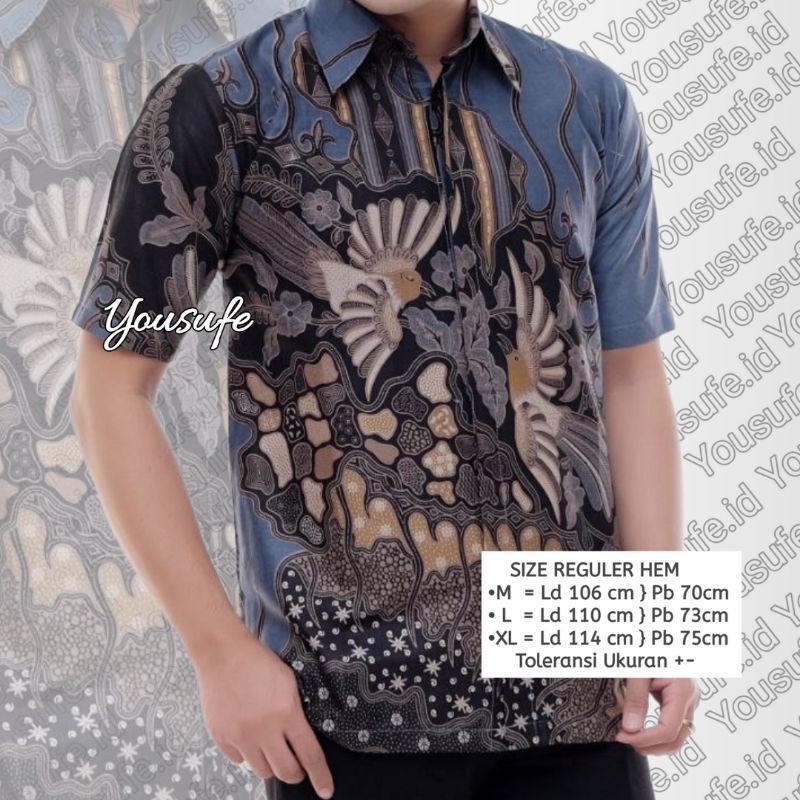 Baju Batik Pria Lengan Pendek Halus Seragam Kantor Kerja Pernikahan Hajatan Resmi Casual Manuk Tarung Abu MTA0310