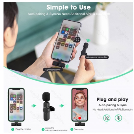 Mikrofon Nirkabel Wireless/berkendara gratis/Pasang dan mainkan/ Lavalier Mic Portabel Audio Video pembuatan Rekaman HP Klip Untuk IPhone Android Mic Wireless HP vlog youtube smartphone