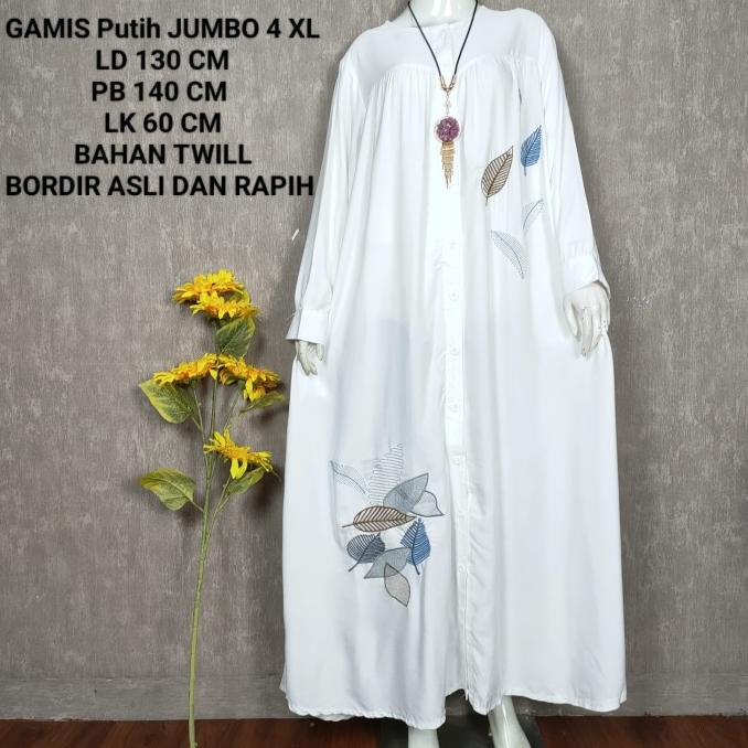 GAMIS PUTIH JUMBO LD 130 CM MODEL BORDIR KEKINIAN