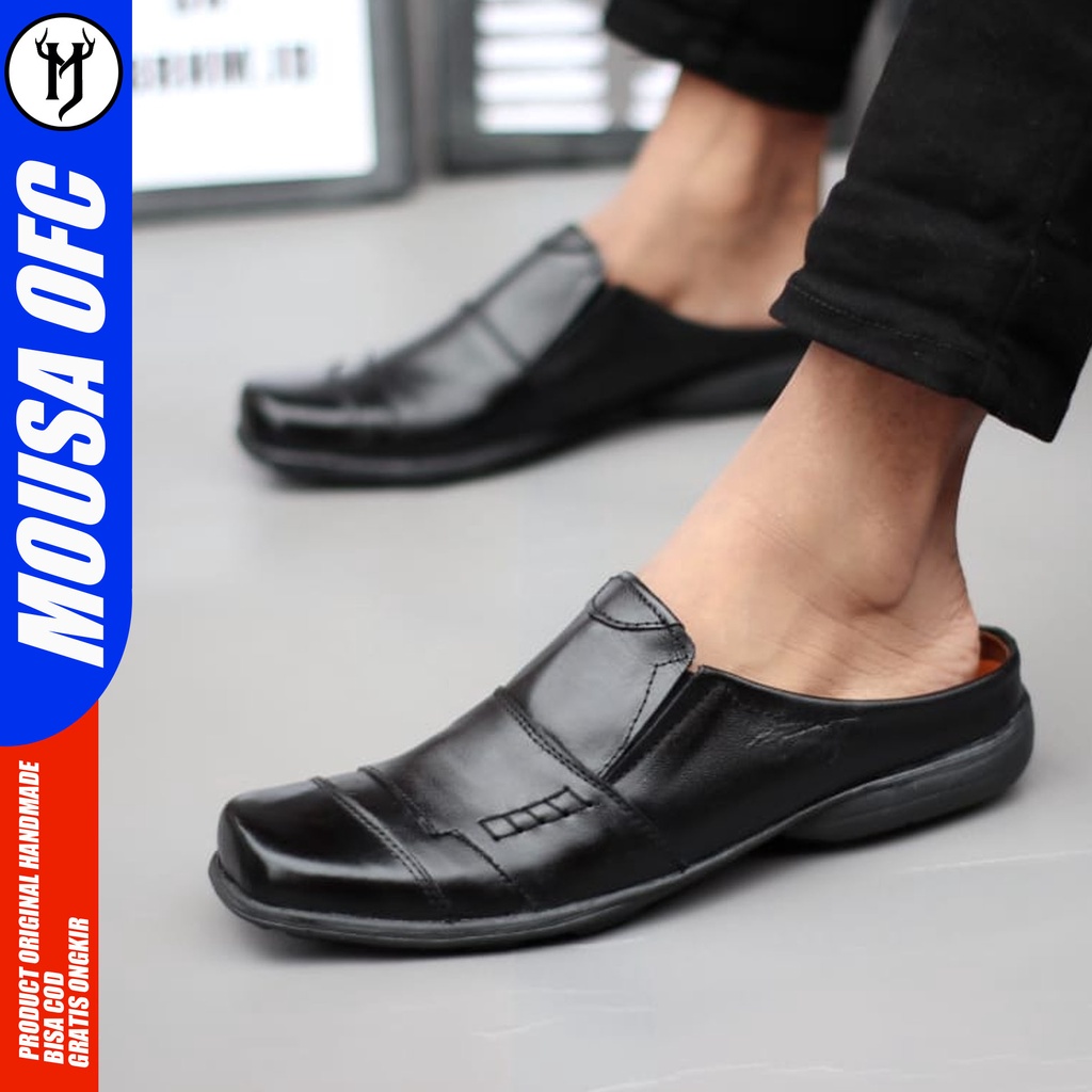 Sepatu Sandal Bustong Kulit Asli Slop Pria Kerja Kantor Kondangan Mousa Tank