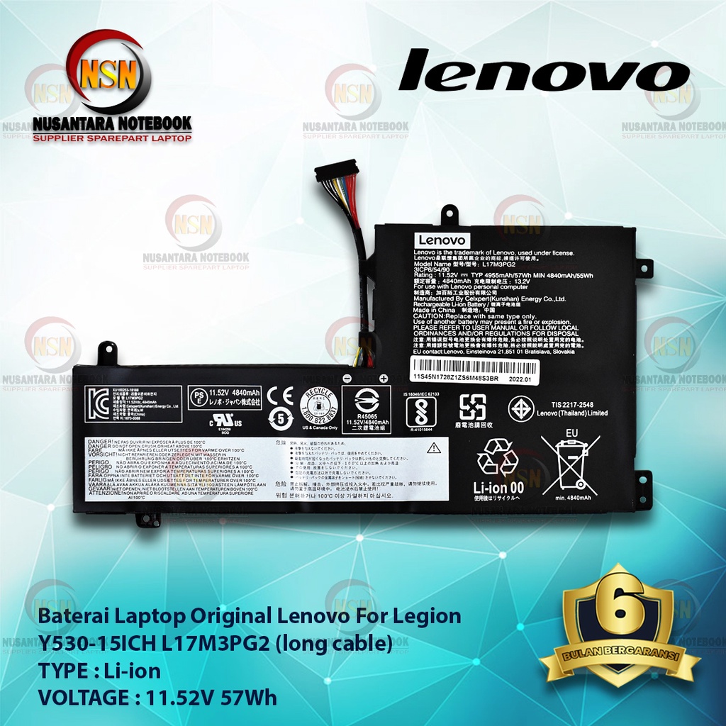 Baterai Laptop Original Lenovo Legion L17M3PG2 11.52V 57Wh Long Cable