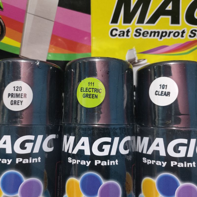 Pilok Pilox Cat Semprot Magic Paket Lengkap 3 Kaleng 300cc Paketan Hijau Glossy Electric Green 111 Primer Grey Epoxy 120 Clear Pernis Glossy Mengkilap 101 Spray Paint