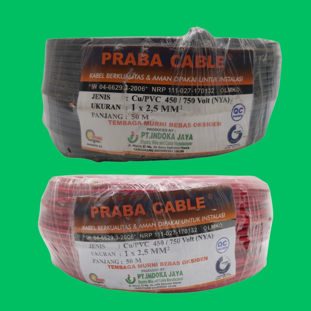 Kabel Llistrik Tunggal NYA 2,5 50MM Kabel NYA Praba 2,5 50 Meter