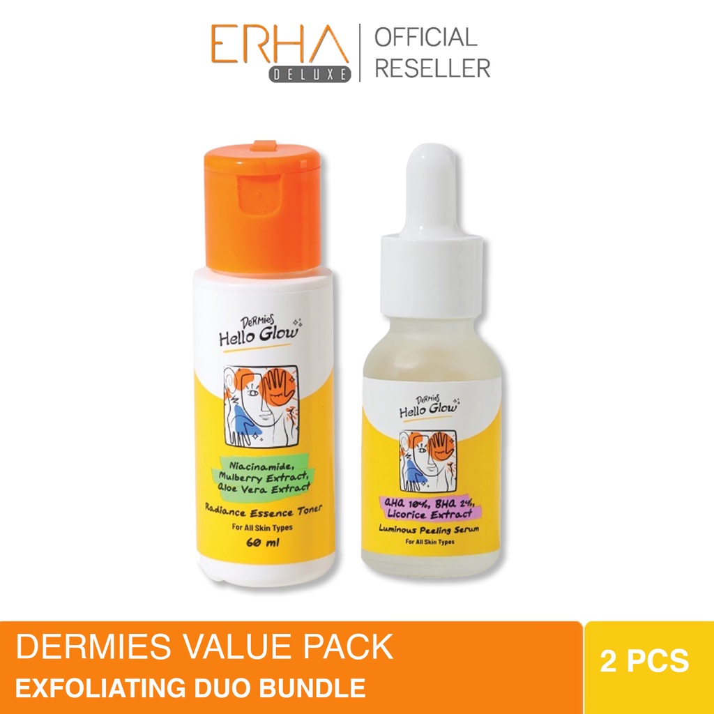 Dermies Exfoliating Duo - Hello Glow Radiance Toner &amp; Luminous Serum Glowing - 2pcs