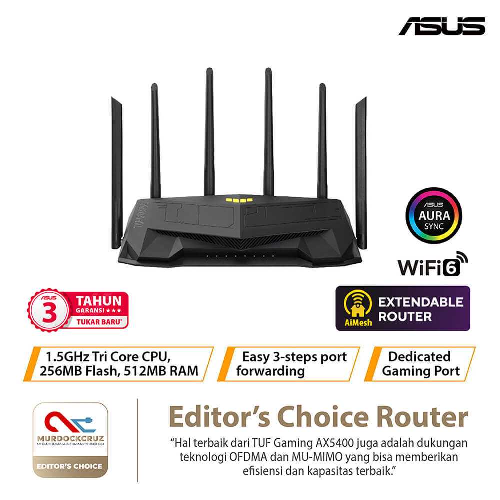 ASUS TUF Gaming AX5400 Dual Band WiFi 6 Extendable Gaming Router, Gaming Port, Mobile Game Mode, Por