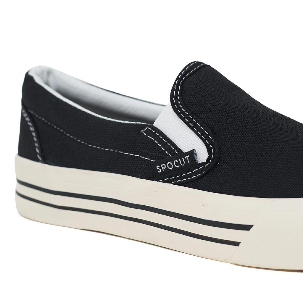 Sepatu SPOCUT Black White Slip On DX