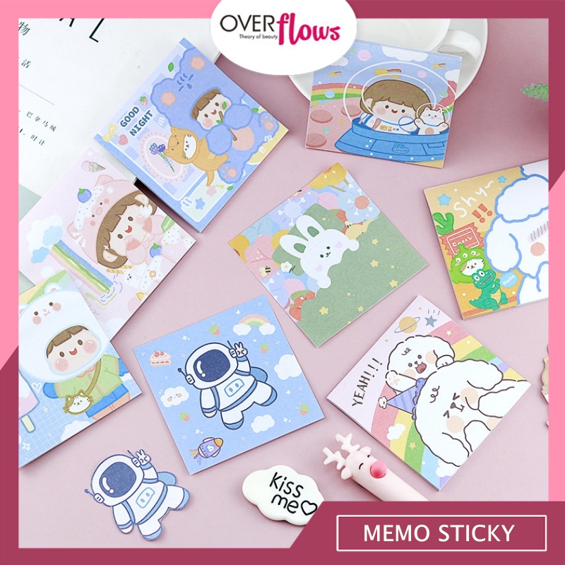 OVERFLOWS.ID MEMO STICKY NOTE LUCU MOTIF KARTUN 4 IN 1 SET 4 MOTIF