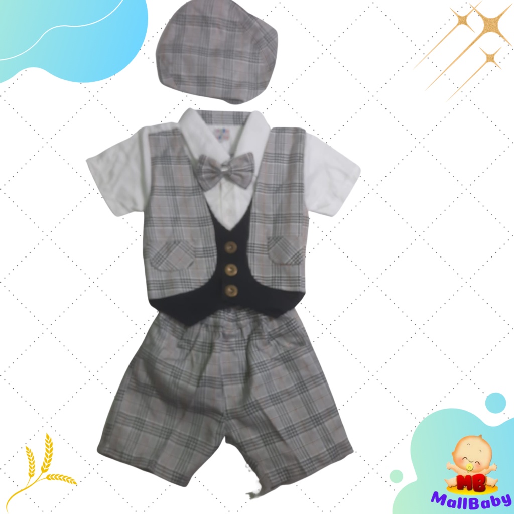 Baju Pesta Bayi Laki Laki 0 3 6 9 Bulan Setelan Jumper Bayi Cowok Dasi Tuxedo Rompi Olla Ollie