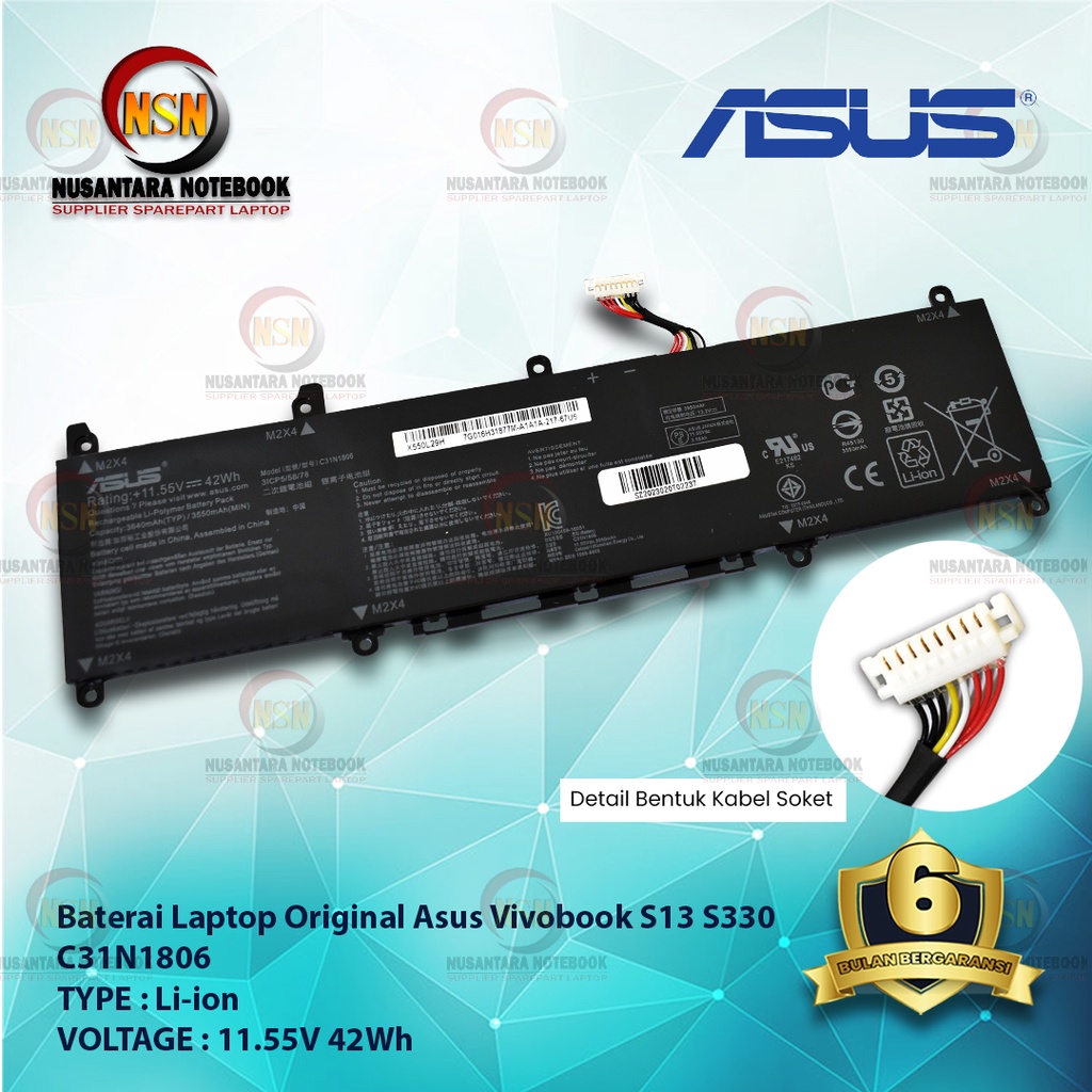 Baterai Laptop Original Asus For S13 S330 C31N1806 11.55V 42Wh