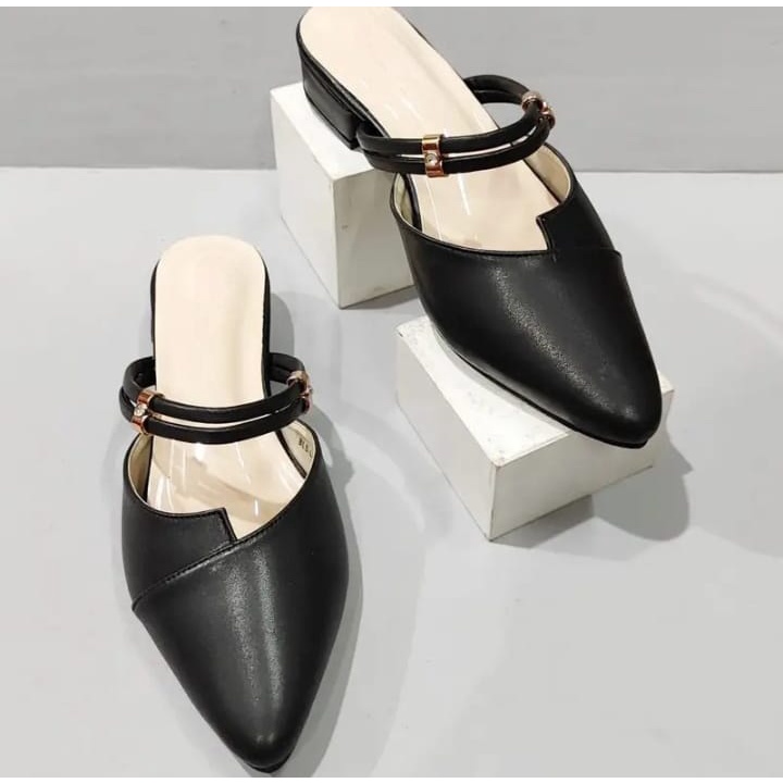 Sandal Selop Tali Dua Wanita Selop Hak Tahu 3 cm