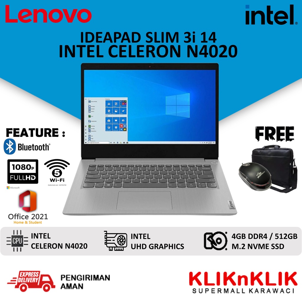 LENOVO IDEAPAD SLIM 3I 14 INTEL CELERON N4020 4GB 512GB SSD FHD WIN 1O HOME OHS