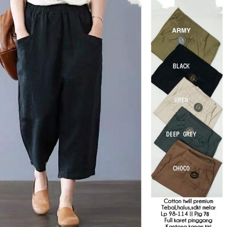 BEST PRODUCT CELANA WANITA JUMBO PINGGANG KARET - SASHA CROP PANTS / CELANA KUREA TERBARU SASHA PANT