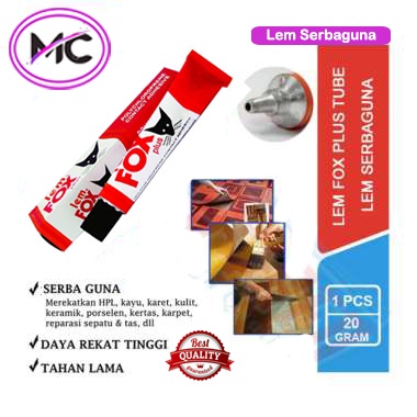 Lem Kuning Aica Aibon Fox Plus Tube 20 Gram Serbaguna untuk Besi Kayu Plastik Pakaian Kain DIY