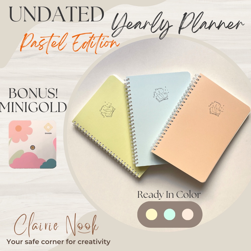 

Clairie Nook Undated Yearly Planner / Jurnal / Journaling Diary Planner / Yearly Journal – Custom Nama