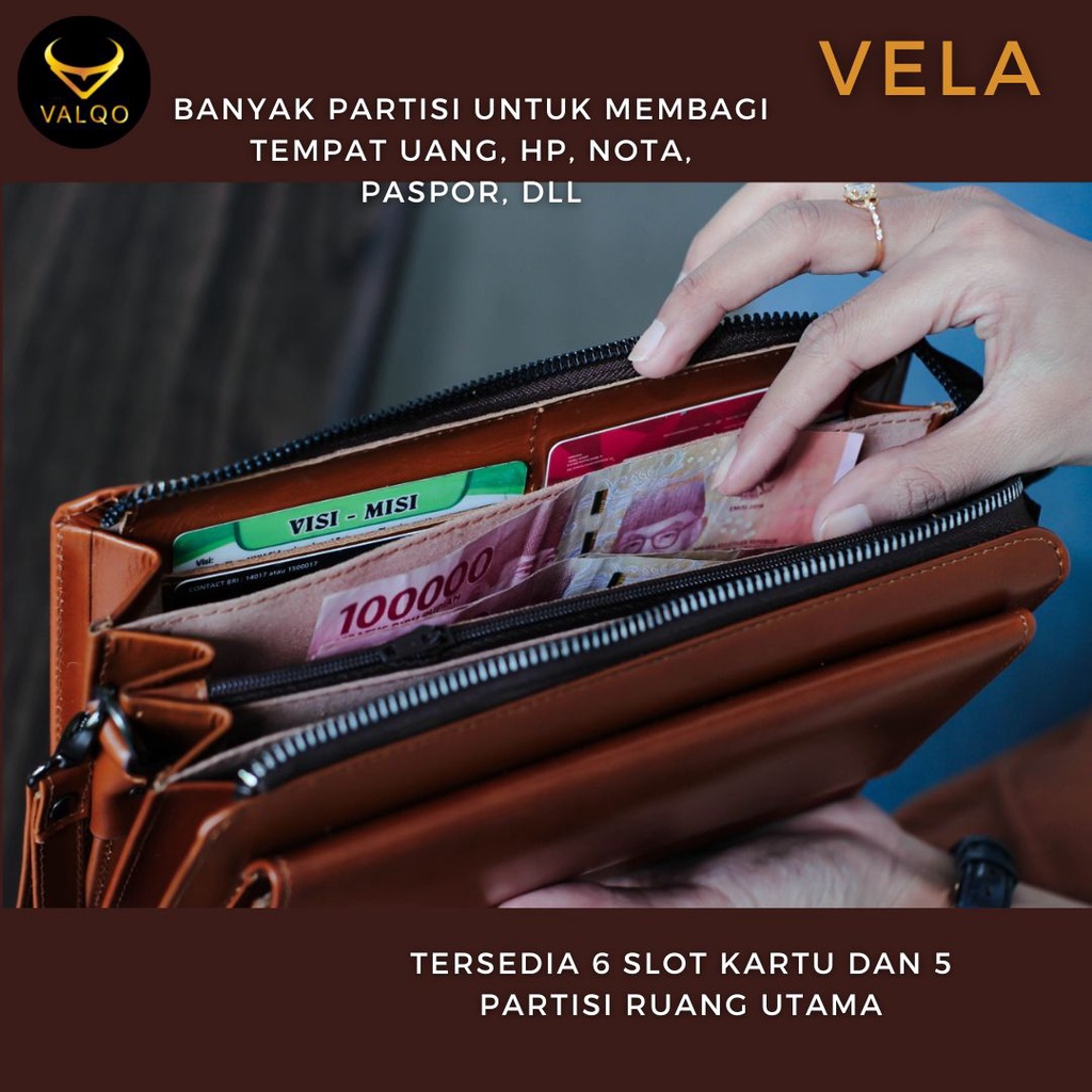 [VALQO] VELA Tas Kecil Multifungsi Banyak Partisi Handbag Dompet Kulit Sapi Cewek Wanita Perempuan