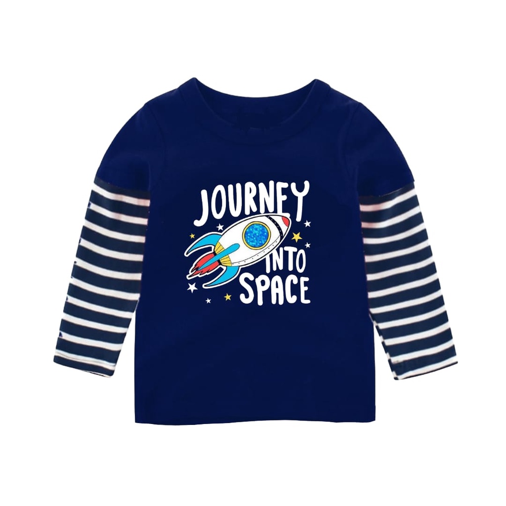 Rdkidzid Baju Kaos Lengan Panjang Salur Anak Atasan Lengan Pj Salur Anak Motif Space