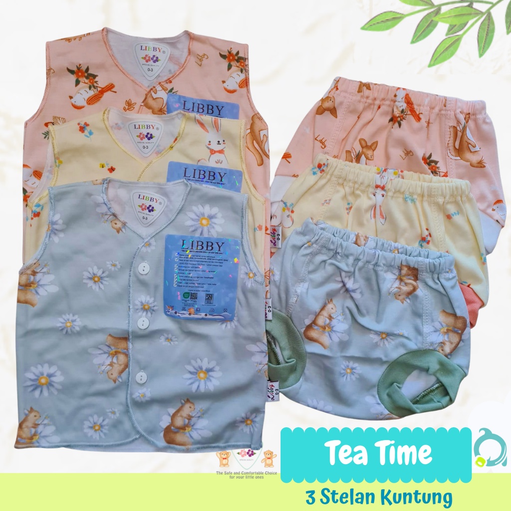 LIBBY (Motif 2) 3 Setelan Kuntung ( 3 Baju 3 Celana) Baju Bayi Baru Lahir / Newborn