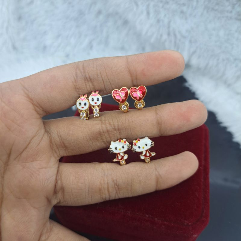 Anting Anak jepit bundar capit lurus yaxiya lapis emas anti karat COD