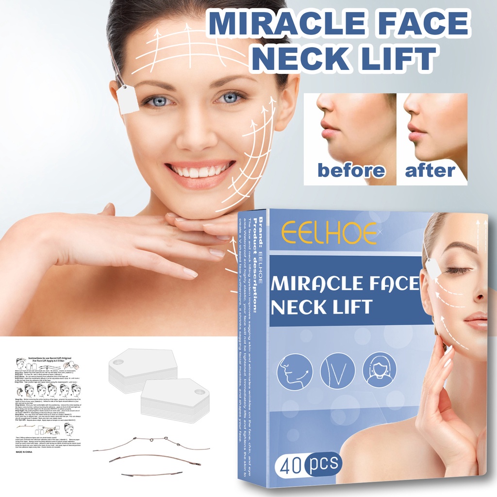 [Asli ini 40pcs]EELHOE Stiker Wajah Anti Kerut/Sticker Garis Wajah Untuk Wajah Mata dan Leher - Face Lifting Tools Alat Penarik wajah/ Instant V Shape Face Lift Sticker