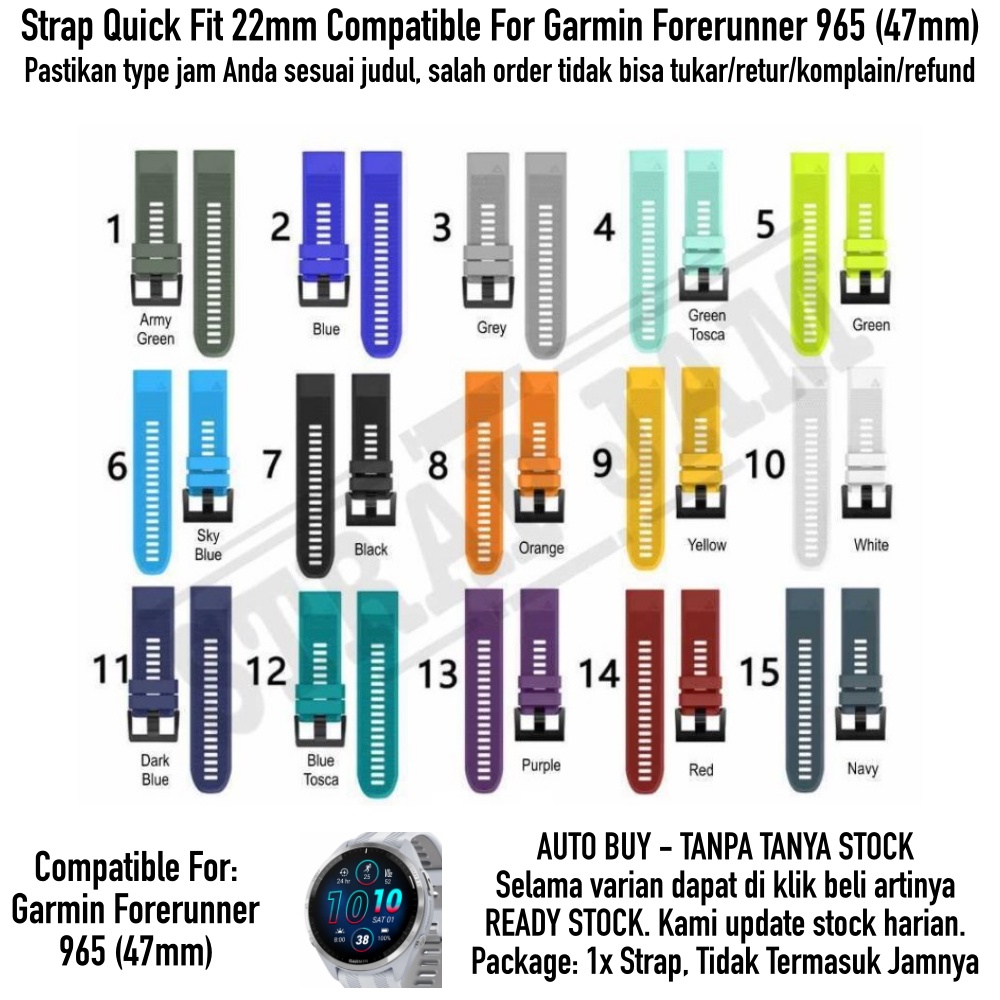 MF5 22mm Strap Garmin Forerunner 965 (47mm) - Tali Jam Quick Fit System