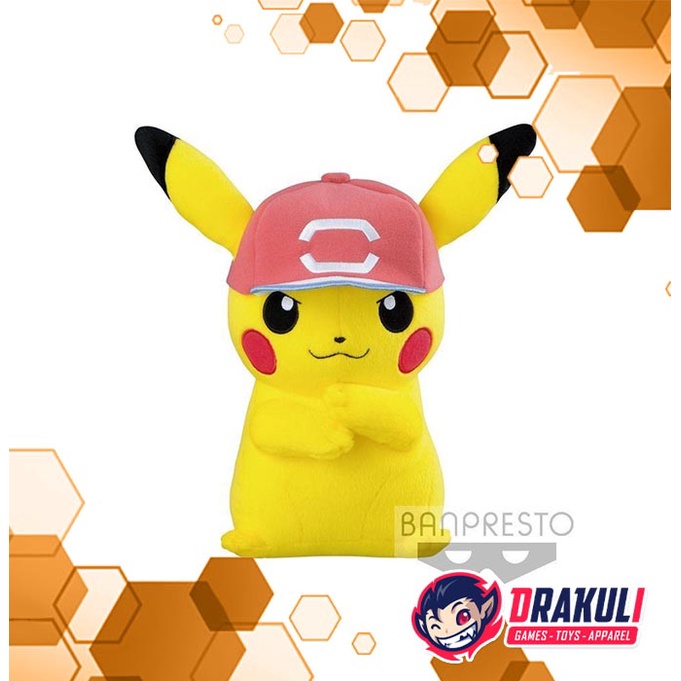 Banpresto Pokemon Sun &amp; Moon Plush Pikachu with Ash's Red Cap