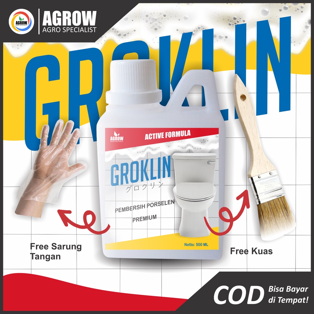 GROKLIN Active Formula Pembersih Kerak Toilet Kamar Mandi Serbaguna Stainless Shower Kran Lantai Gratis Kuas Sangat Kuat Aman Antibakteri