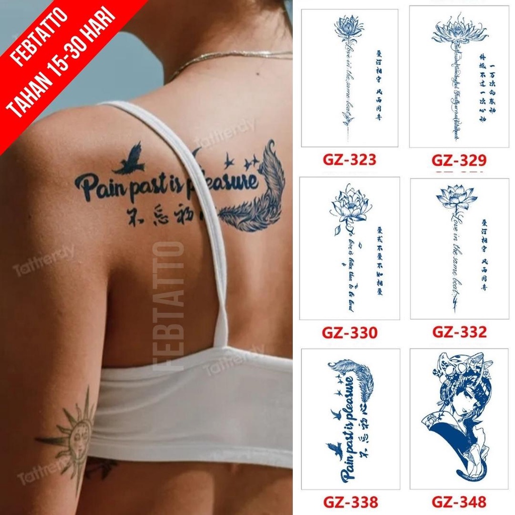 Tato Temporer Ukuran 18cm x 11cm Motif GZ 338 Tulisan Burung Tato Lengan Tato Dada Tato Tangan Tato 