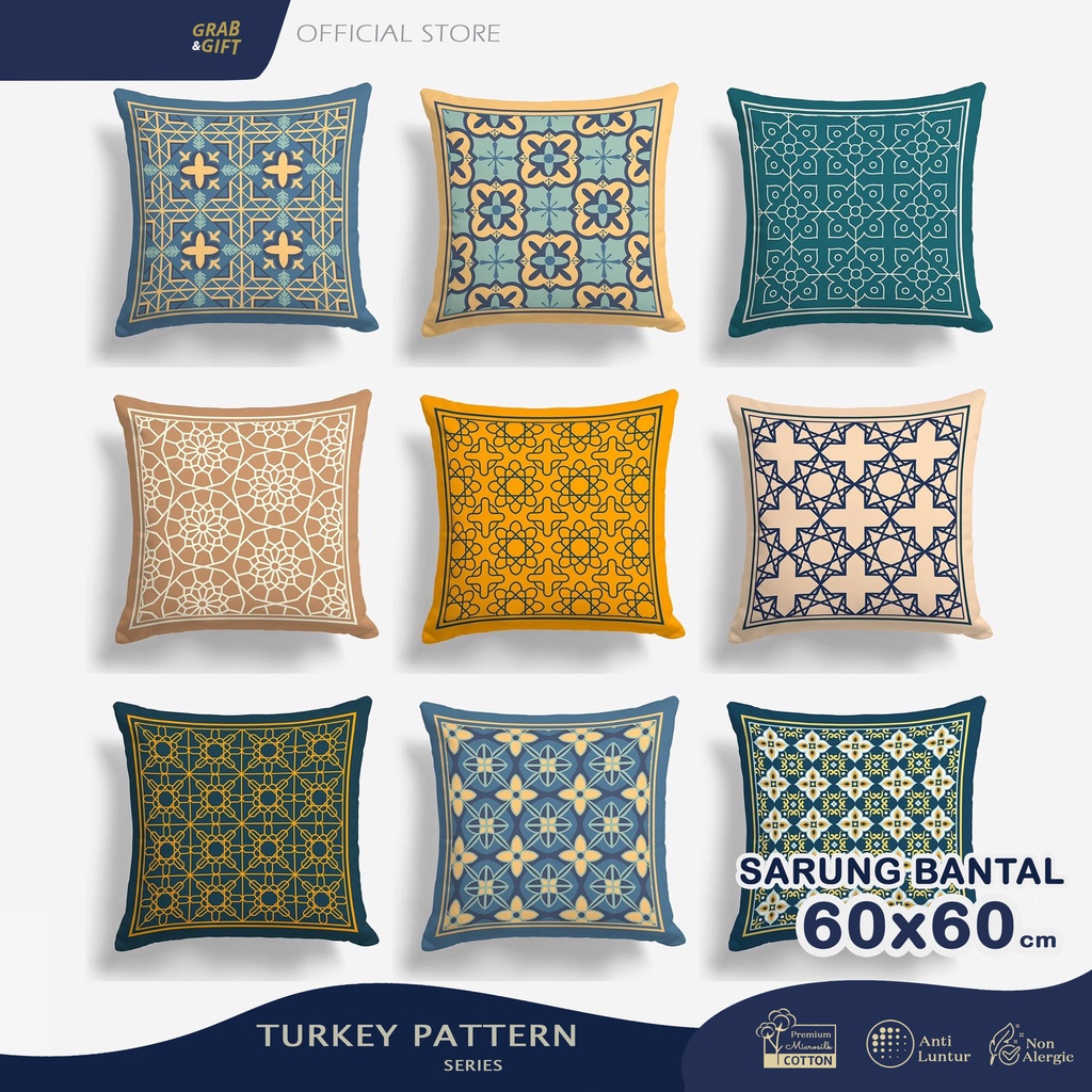 SARUNG Bantal 60x60 cm Sofa Motif Turkish Turkey Timur Tengah Arabik Marocco Tile Maroko Turki 60 cm Grabandgift