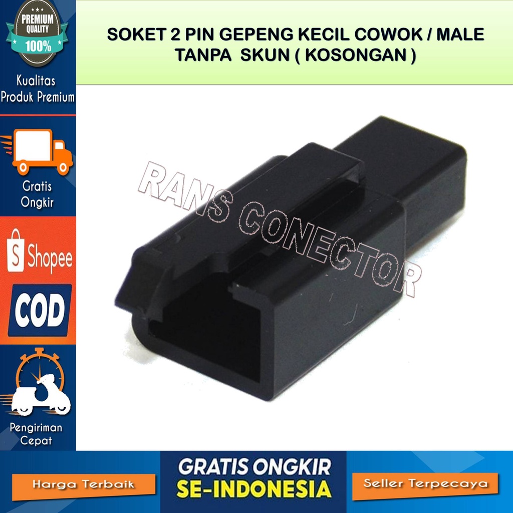 Soket/konektor skun gepeng kecil 2 pin Hitam male - Soket Kabel 2 Pin kecil Cowo Original Tanpa Skun