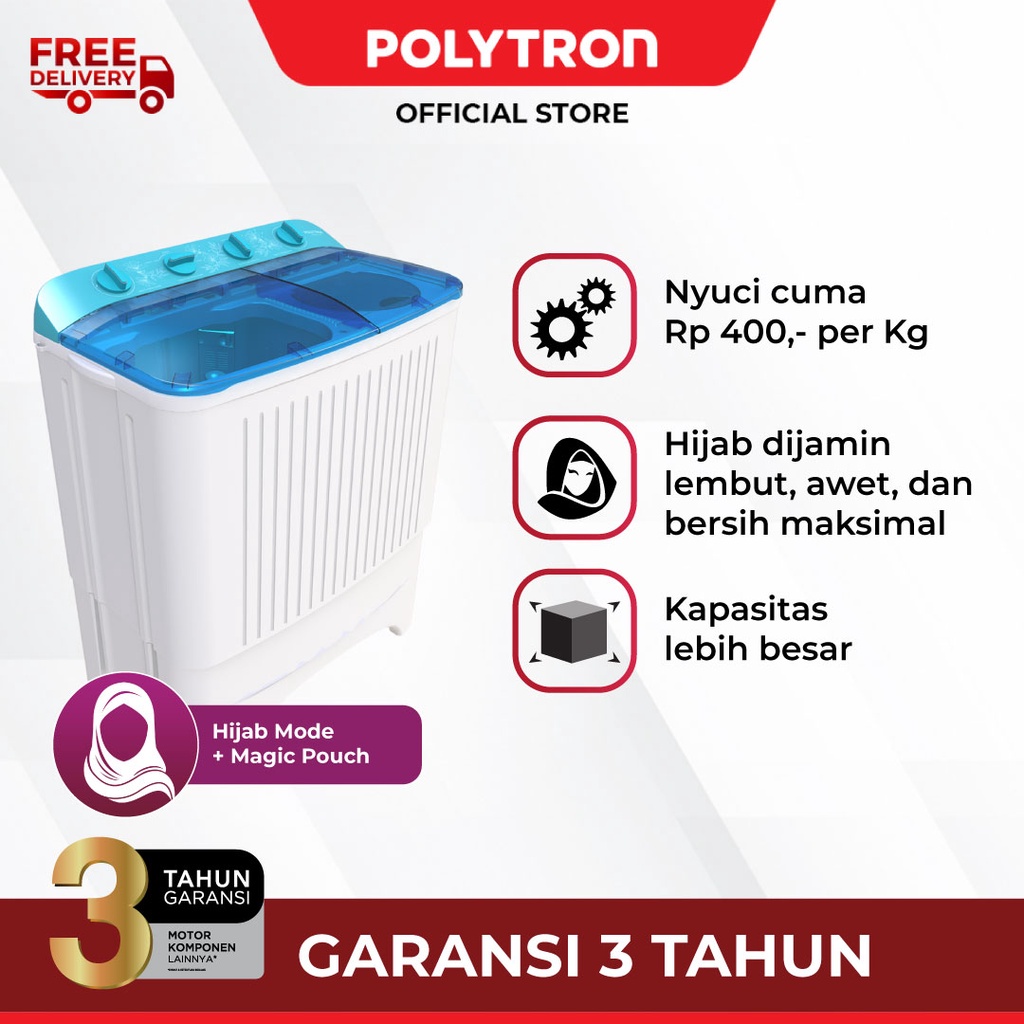 POLYTRON Mesin Cuci 2 Tabung Primadona Sambar 7 KG PWM 7072B