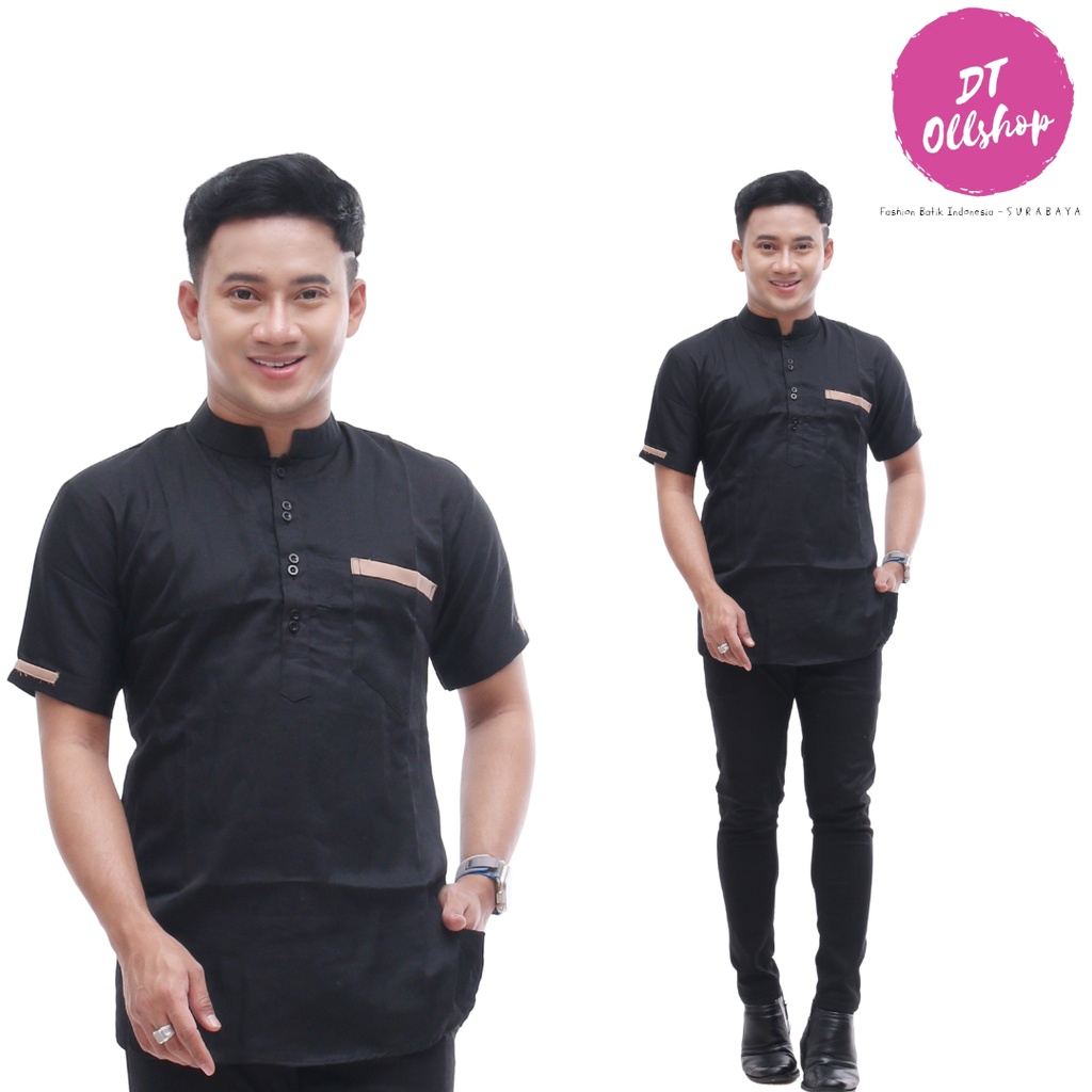 DT OLLSHOP - Kemeja Hem Cowok / Baju Koko Pria Lengan Pendek / Baju Muslim Koko / Baju Lebaran