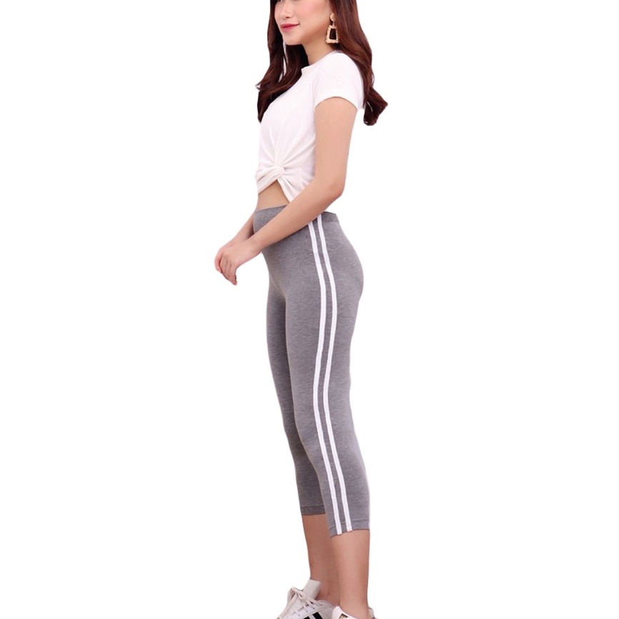 Celana Legging Strip Garis 7/8 Wanita Cl15