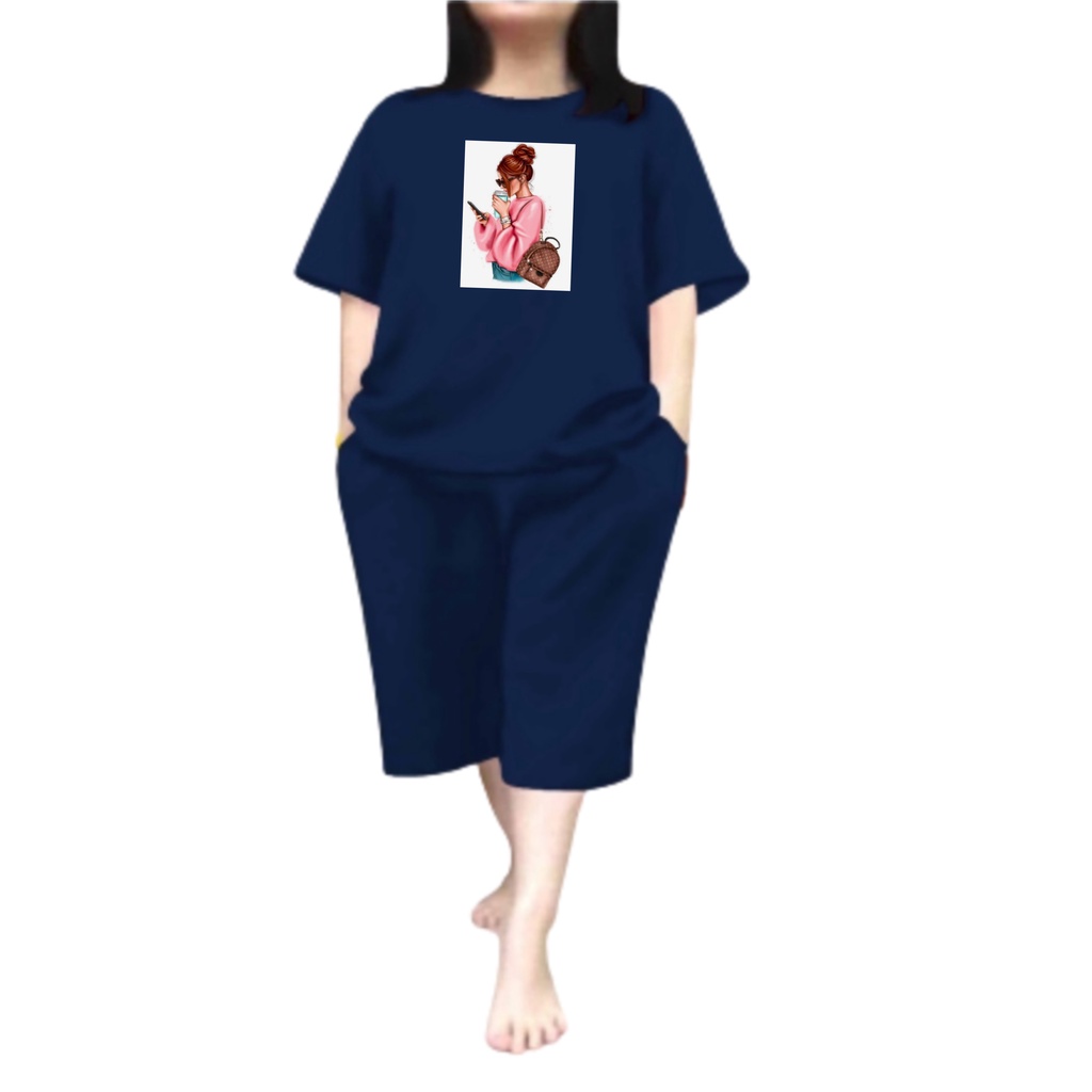 Baju Setelan Wanita Dewasa Jumbo Ld 115 Cm One Set Wanita Kaos dan Celana Pendek Oversize 3/4 Baju Setelan Cewek Dewasa Terbaru 2023 Kekinian Stelan Wanita  Dewasa Viral Set kopi hp