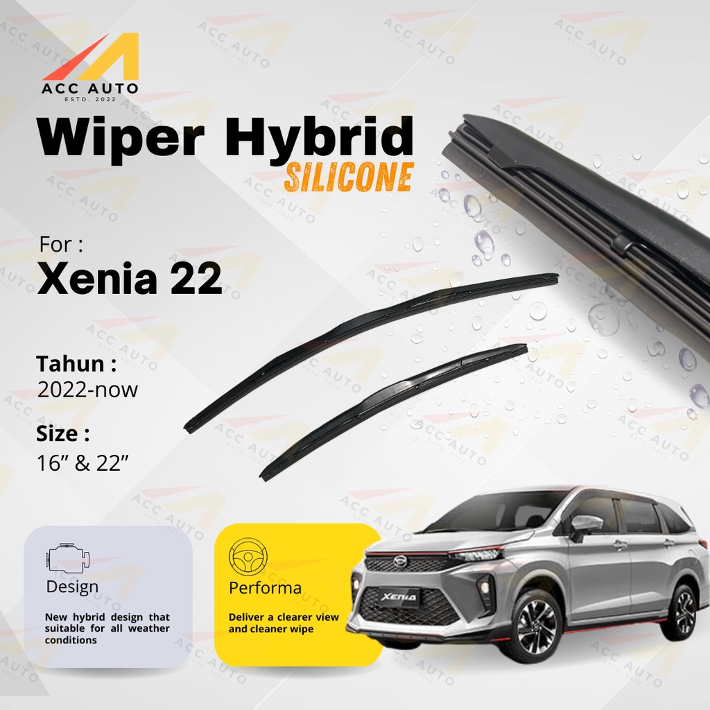 Wiper Frameless Mobil Daihatsu Xenia 22 Karet Kaca Silicon Hybrid / Kipas Kaca Model OEM
