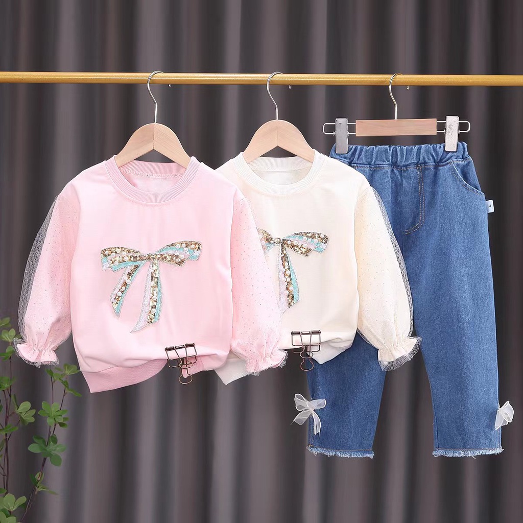 Setelan baju anak import 2-5 th  / Baju anak perempuan Jeans/ Setelan celana anak cewek / Setelan anak