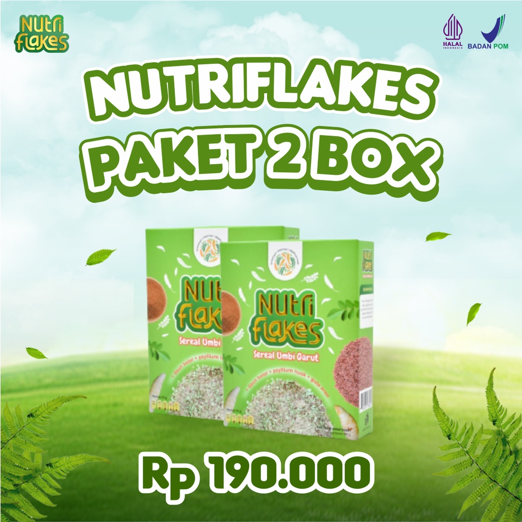 

NUTRIFLAKES 2 BOX SEREAL UMBI GARUT & DAUN KELOR AMPUH MENGATASI GERD, MAAG, ASAM LAMBUNG TANPA EFEK SAMPING