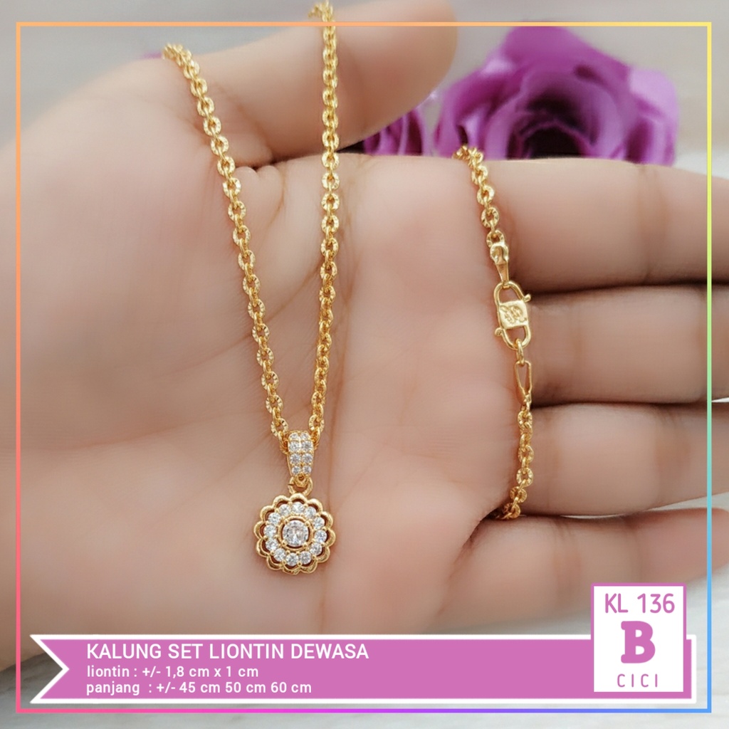 Kalung xuping dewasa bulat permata zirqon perhiasan lapis emas gold KL 136
