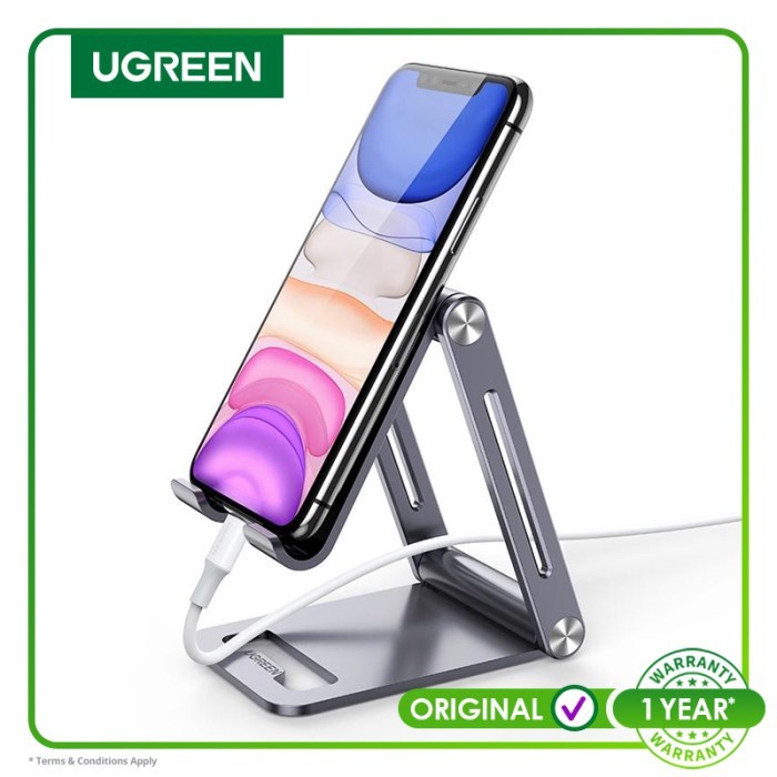 STAND HOLDER UGREEN PHONE ALUMUNIUM DESK HOLDER GREY - 80708