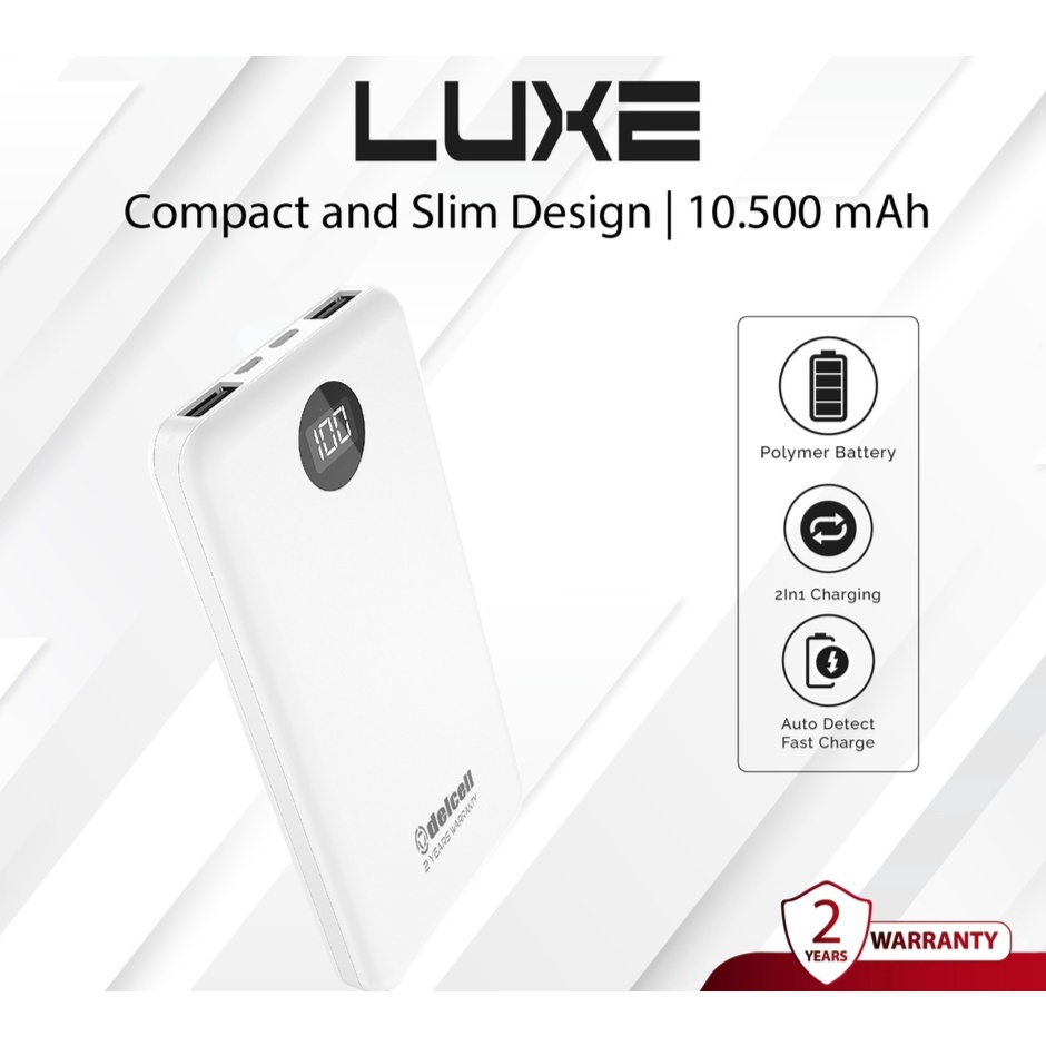 Delcell LUXE Powerbank 10000mAh Digital Display Fast Charge Real Capacity