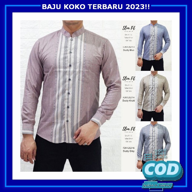 Alawi - Baju Koko Pria Lengan Panjang Motif Qinang Batik Warna Hitam - M L Xl Baju Koko Katun Pria L