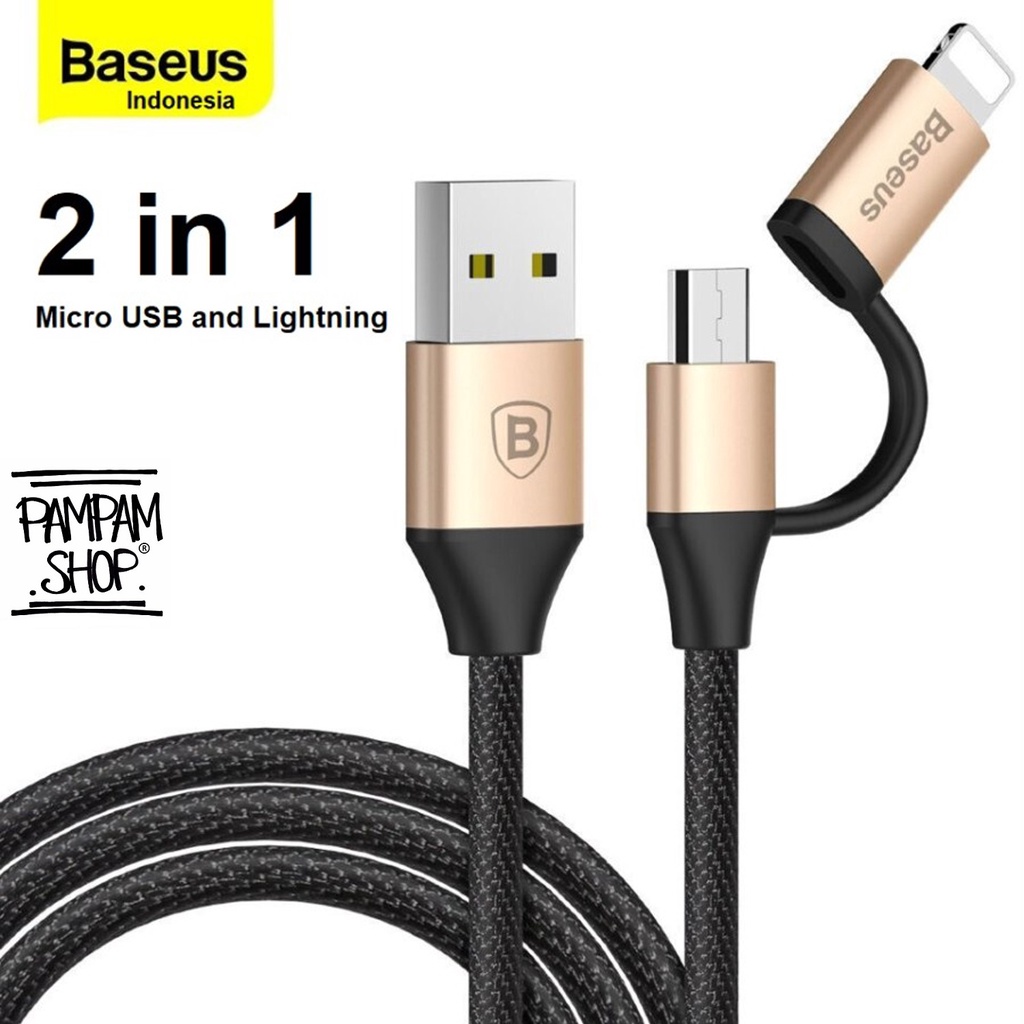 BASEUS Original Kabel Data 2 in 1 USB to Micro USB Lightning Iphone Cable 2A Ori